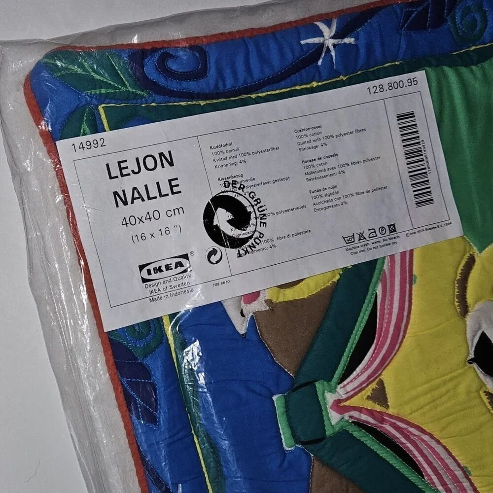 NEW 2 Ikea Lejon Nalle 16x16 Pillow Covers Lot Teddy Bear Reading Book Bird